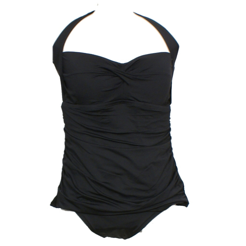 Black Twist Shirred Halter Tankini Swimsuit 20W